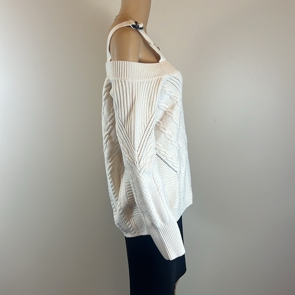Jonathan Simkhai Ivory Cable Knit Oversized Cold Shoulder Sweater - Picture 3 of 7